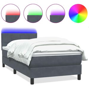 vidaXL Boxspringbett mit Matratze & LED Dunkelgrau 90x220 cm Samt