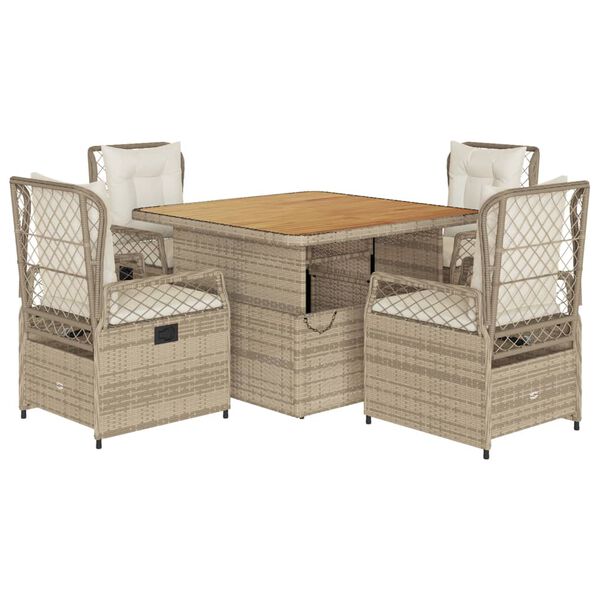 vidaXL 5-tlg. Garten-Essgruppe mit Kissen Beige Poly Rattan
