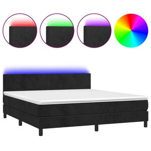 vidaXL Boxspringbett mit Matratze & LED Schwarz 160x200 cm Samt
