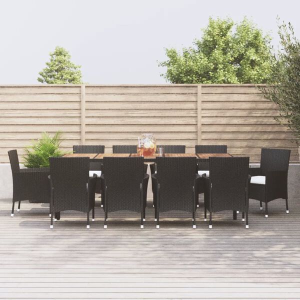 vidaXL 11-tlg. Garten-Essgruppe mit Kissen Schwarz Poly Rattan
