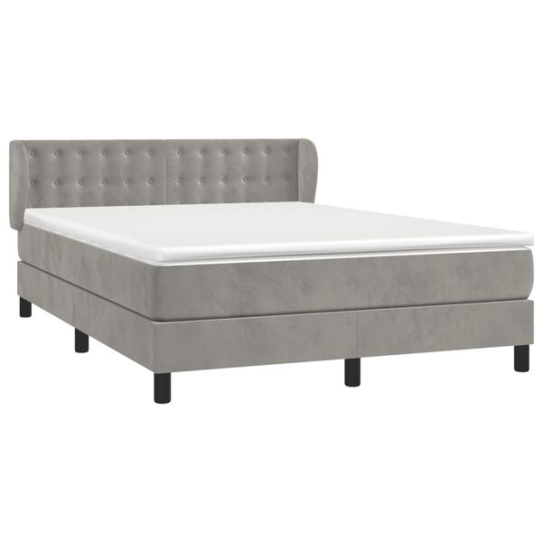 vidaXL Boxspringbett mit Matratze Hellgrau 140x200 cm Samt