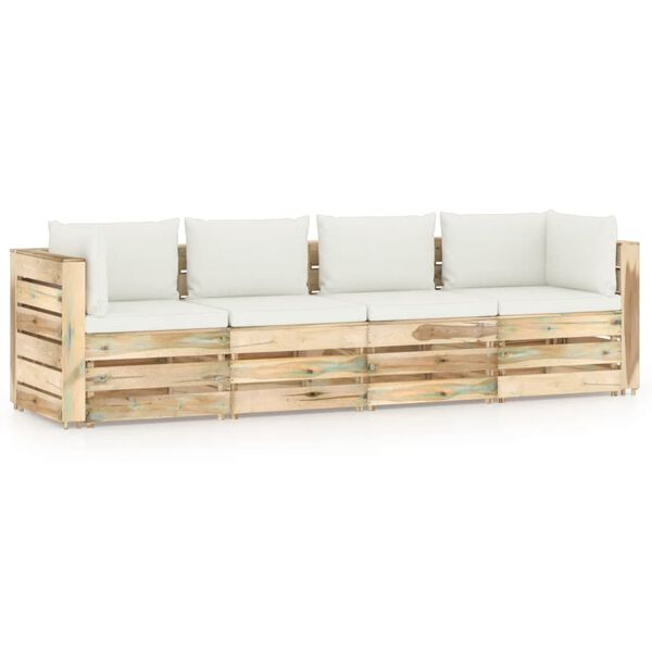 vidaXL 4-Sitzer Outdoor-Sofa mit Kissen Gr&uuml;n Impr&auml;gniertes Holz