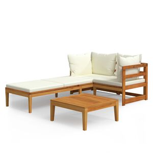 vidaXL 3-tlg. Garten-Lounge-Set mit Cremewei&szlig;en Kissen Massivholz Akazie