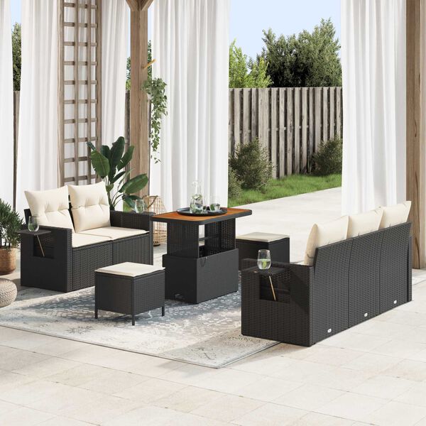 vidaXL Gartensofa-set mit Kissen 8 pcs Schwarz Poly-Rattan