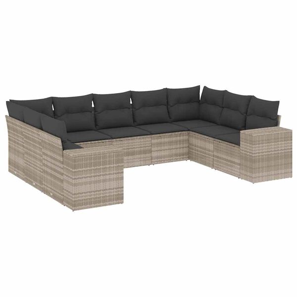 vidaXL 9-tlg. Garten-Sofagarnitur mit Kissen Hellgrau Poly Rattan
