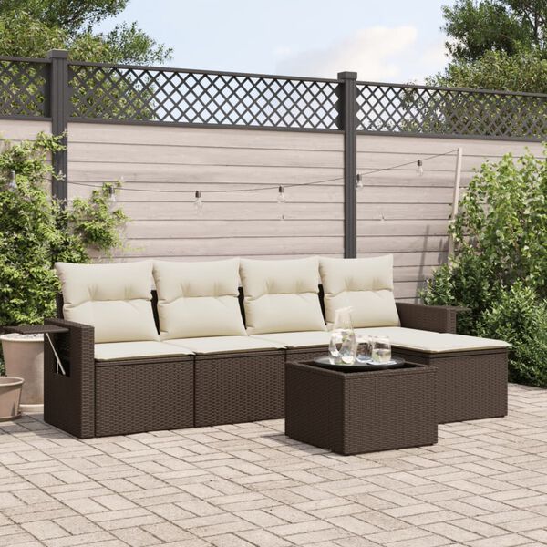 vidaXL 6-tlg. Garten-Sofagarnitur mit Kissen Braun Poly Rattan
