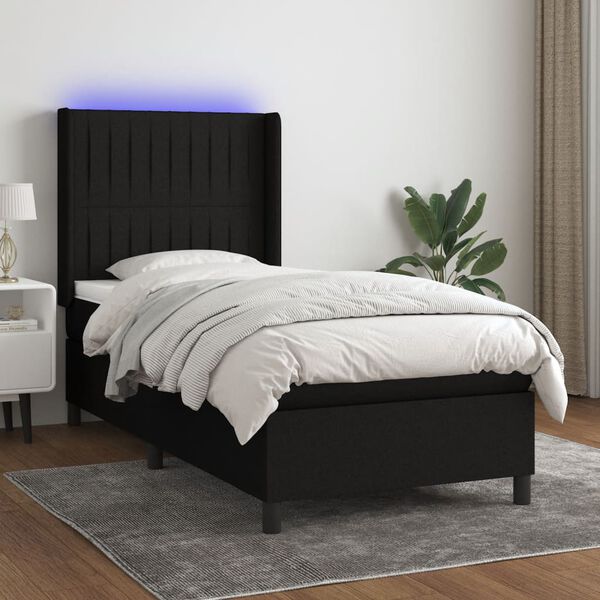vidaXL Boxspringbett mit Matratze & LED Schwarz 90x190 cm Stoff
