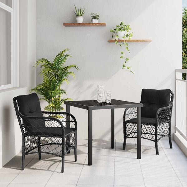 vidaXL Garten Essgruppe mit Kissen 3 pcs Schwarz Poly-Rattan