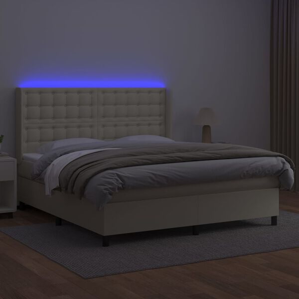 vidaXL Boxspringbett mit Matratze & LED Creme 180x200 cm Kunstleder