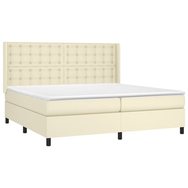 vidaXL Boxspringbett mit Matratze & LED Creme 200x200 cm Kunstleder