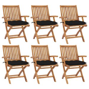 vidaXL Klappst&uuml;hle mit Kissen, 6-teilig, Massivholz Teakholz