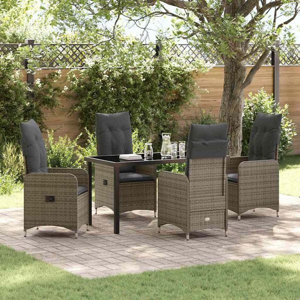 vidaXL Garten Essgruppe mit Kissen 5 pcs Grau Poly Rattan