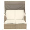 vidaXL Doppel-Sonnenliege mit Dach und Auflagen Beige Poly Rattan