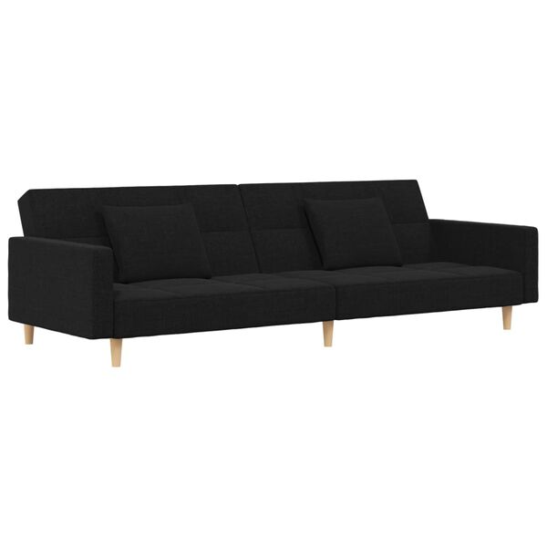 vidaXL Schlafsofa 2-Sitzer mit 2 Kissen & Hocker Schwarz Stoff