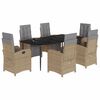 vidaXL 7-tlg. Garten-Essgruppe mit Kissen Beige Poly Rattan