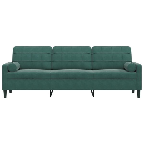 vidaXL Sofa 3-Sitzer mit Zierkissen Dunkelgrün 210 cm Samt