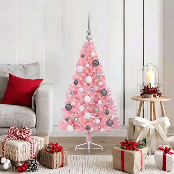 vidaXL K&uuml;nstlicher vorbeleuchteter Weihnachtsbaum Rosa 120 cm PVC