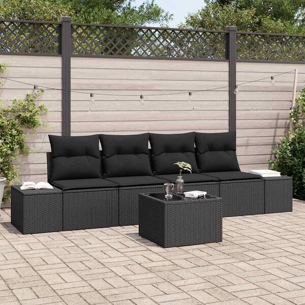 vidaXL Sofa Set mit Kissen mit Kissen 5 pcs Schwarz Poly Rattan