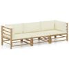 vidaXL 3-tlg. Garten-Lounge-Set mit Cremewei&szlig;en Kissen Bambus