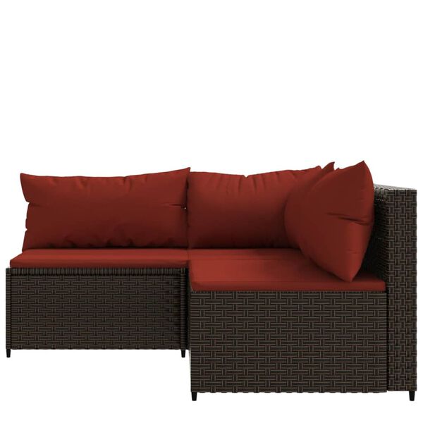 vidaXL 3-tlg. Garten-Lounge-Set mit Kissen Braun Poly Rattan