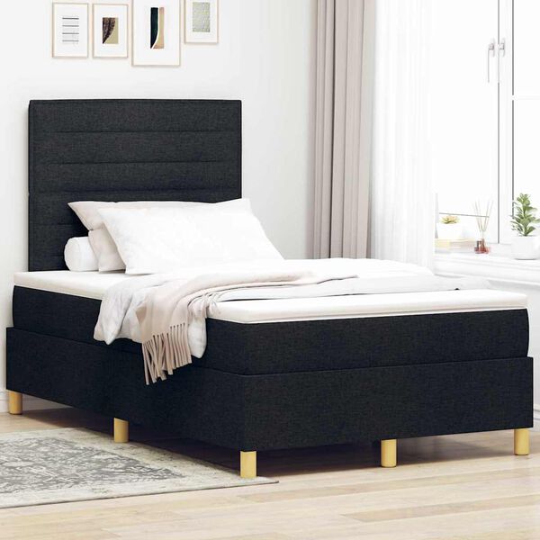 vidaXL LED Boxspringbett mit Matratze Schwarz 120 x 190 cm Stoff