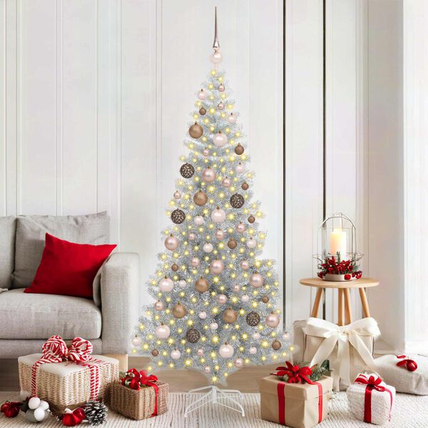 vidaXL Weihnachtsbaum mit 300 LEDs mit St&auml;nder Silber 180 cm PET