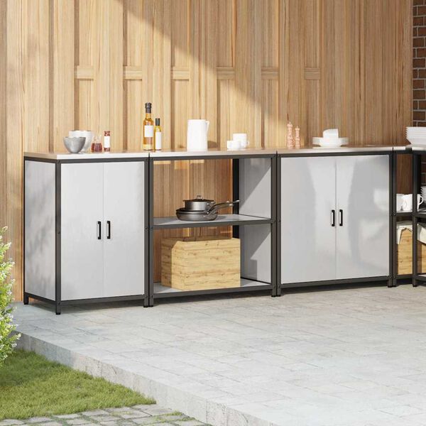 vidaXL Aufbewahrungsset f&uuml;r die K&uuml;che mit Regal 3 pcs Silber Edelstahl