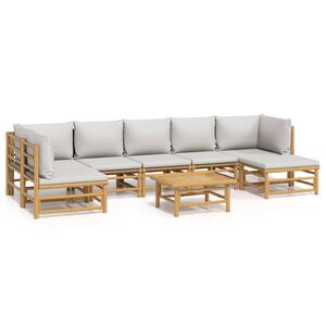 vidaXL 8-tlg. Garten-Lounge-Set mit Kissen Hellgrau Bambus
