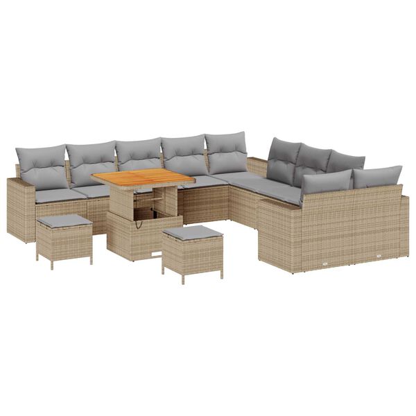 vidaXL Gartensofa-set mit Kissen 17 pcs Beige und Hellgrau Poly-Rattan