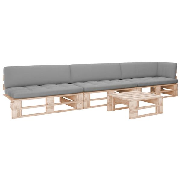 vidaXL 4-tlg. Paletten-Lounge-Set mit Kissen Impr&auml;gniertes Kiefernholz