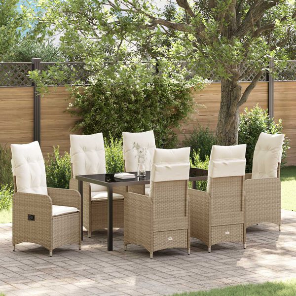 vidaXL Garten Essgruppe mit Kissen 7 pcs Beige Poly Rattan