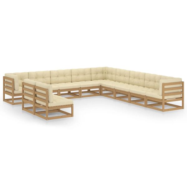 vidaXL 11-tlg. Garten-Lounge-Set mit Kissen Honigbraun Massivholz