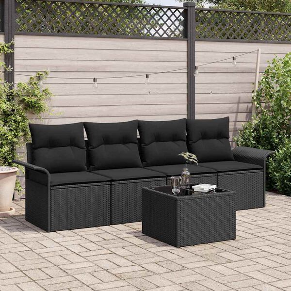vidaXL Gartensofa-set mit Kissen 5 pcs Schwarz Poly-Rattan