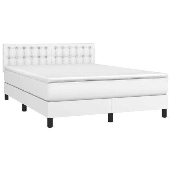 vidaXL Boxspringbett mit Matratze Wei&szlig; 140x190 cm Kunstleder
