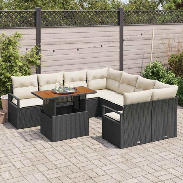 vidaXL Garten Essgruppe mit Kissen 9 pcs Schwarz und Creme