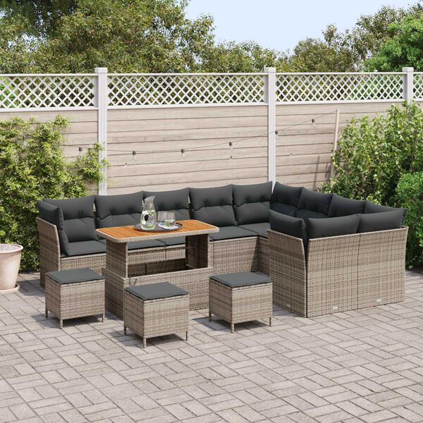 vidaXL Garten-Sofa-Set mit Kissen mit Speicher 13 pcs Grau