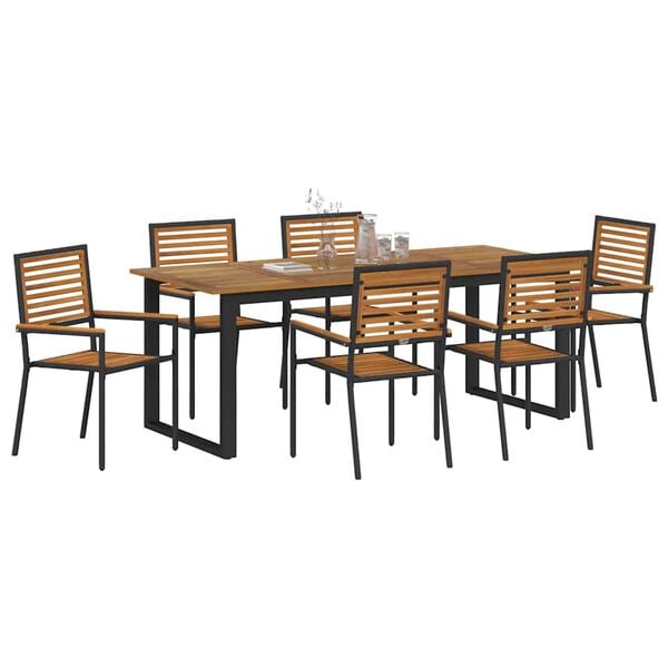 vidaXL Garten Essgruppe 7 pcs Schwarz Massivholz Akazie