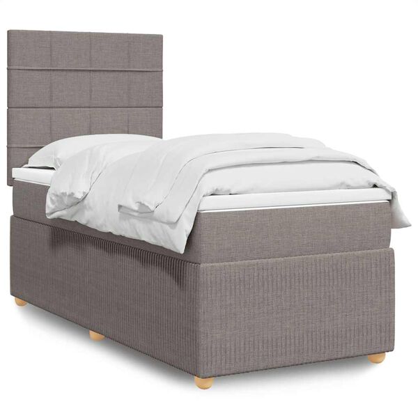 vidaXL Boxspringbett mit Matratze Taupe 100x200 cm Stoff