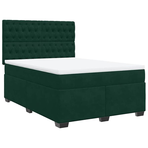 vidaXL Boxspringbett mit Matratze Dunkelgr&uuml;n 140x190 cm Samt