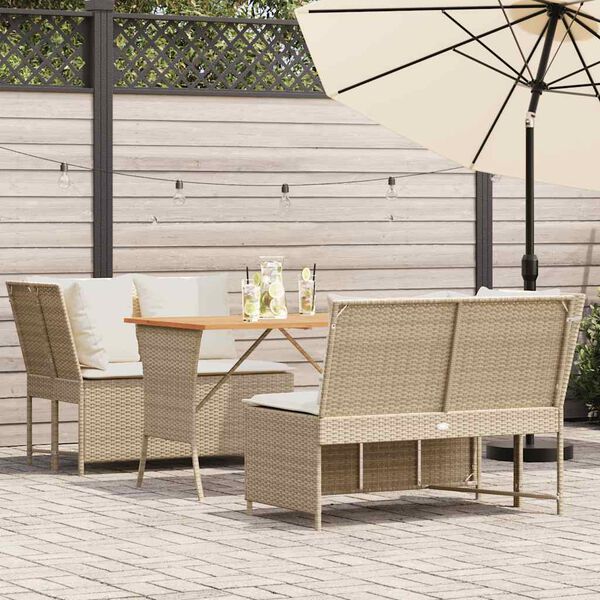 vidaXL 3-tlg. Garten-Sofagarnitur mit Kissen Beige Poly Rattan