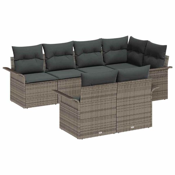 vidaXL Gartensofa-set mit Kissen 7 pcs Grau Poly-Rattan
