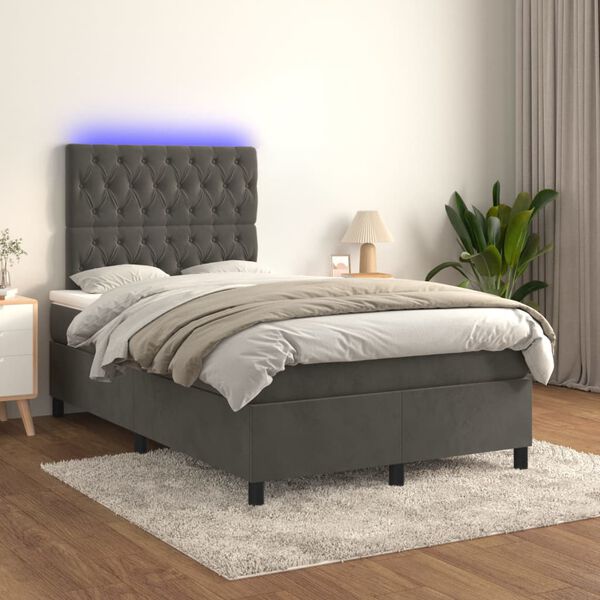 vidaXL Boxspringbett mit Matratze & LED Dunkelgrau 120x200 cm Samt