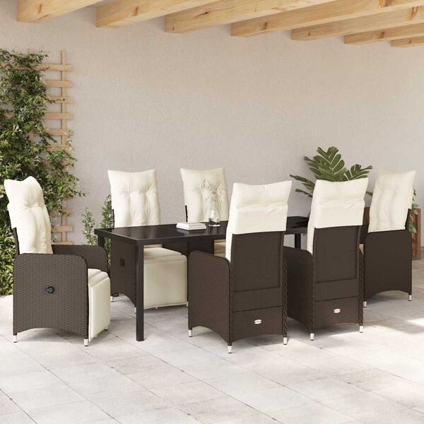 vidaXL Garten Essgruppe mit Kissen 7 pcs Braun Poly-Rattan