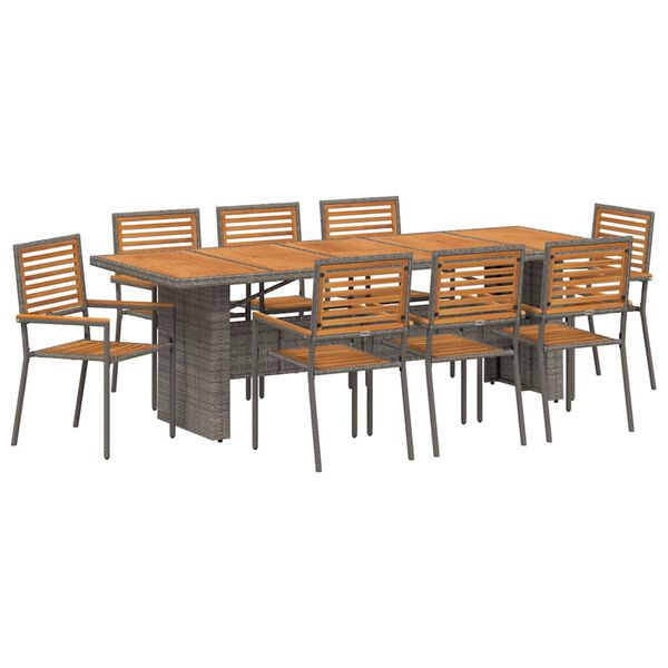 vidaXL Garten Essgruppe 9 pcs Grau und Braun Poly-Rattan