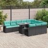 vidaXL 11-tlg. Garten-Sofagarnitur mit Kissen Schwarz Poly Rattan