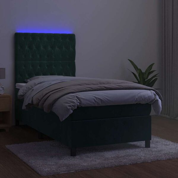 vidaXL Boxspringbett mit Matratze & LED Dunkelgr&uuml;n 80x200 cm Samt