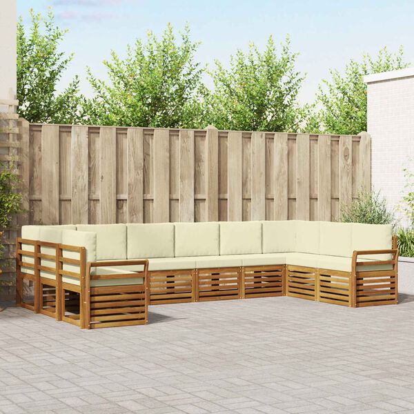 vidaXL Ecksofa Set mit Kissen 10 pcs Natur und Creme Massivholz Akazie
