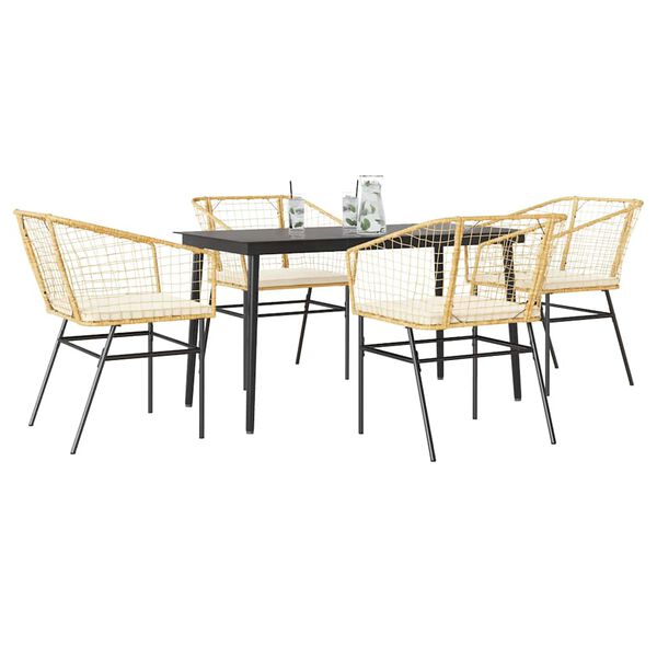 vidaXL 5-tlg. Garten-Essgruppe mit Kissen Braun Poly Rattan Glas