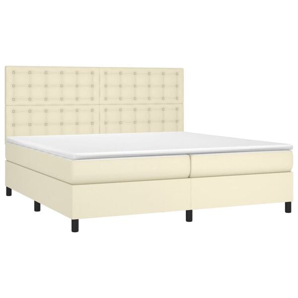 vidaXL Boxspringbett mit Matratze Creme 200x200 cm Kunstleder