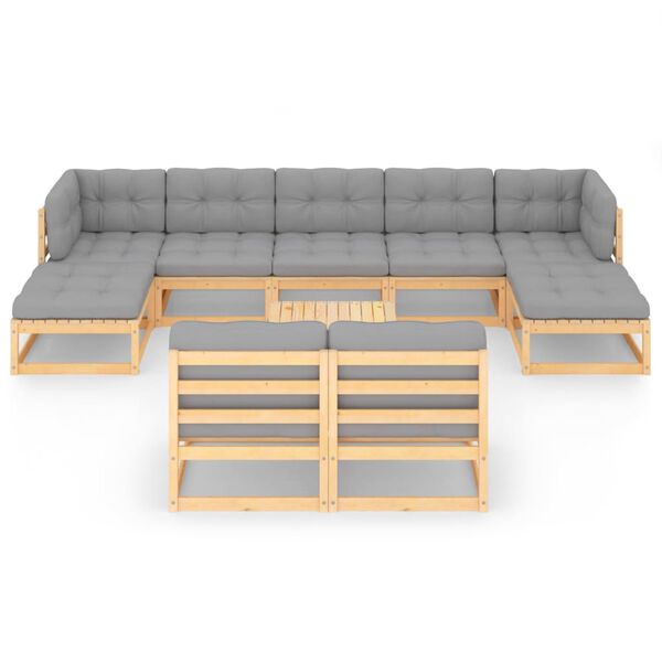 vidaXL 10-tlg. Garten-Lounge-Set mit Kissen Massivholz Kiefer